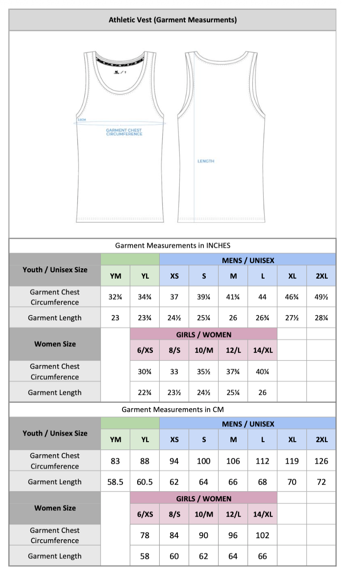 U9 - U18 - Athletics Vest (No Name)