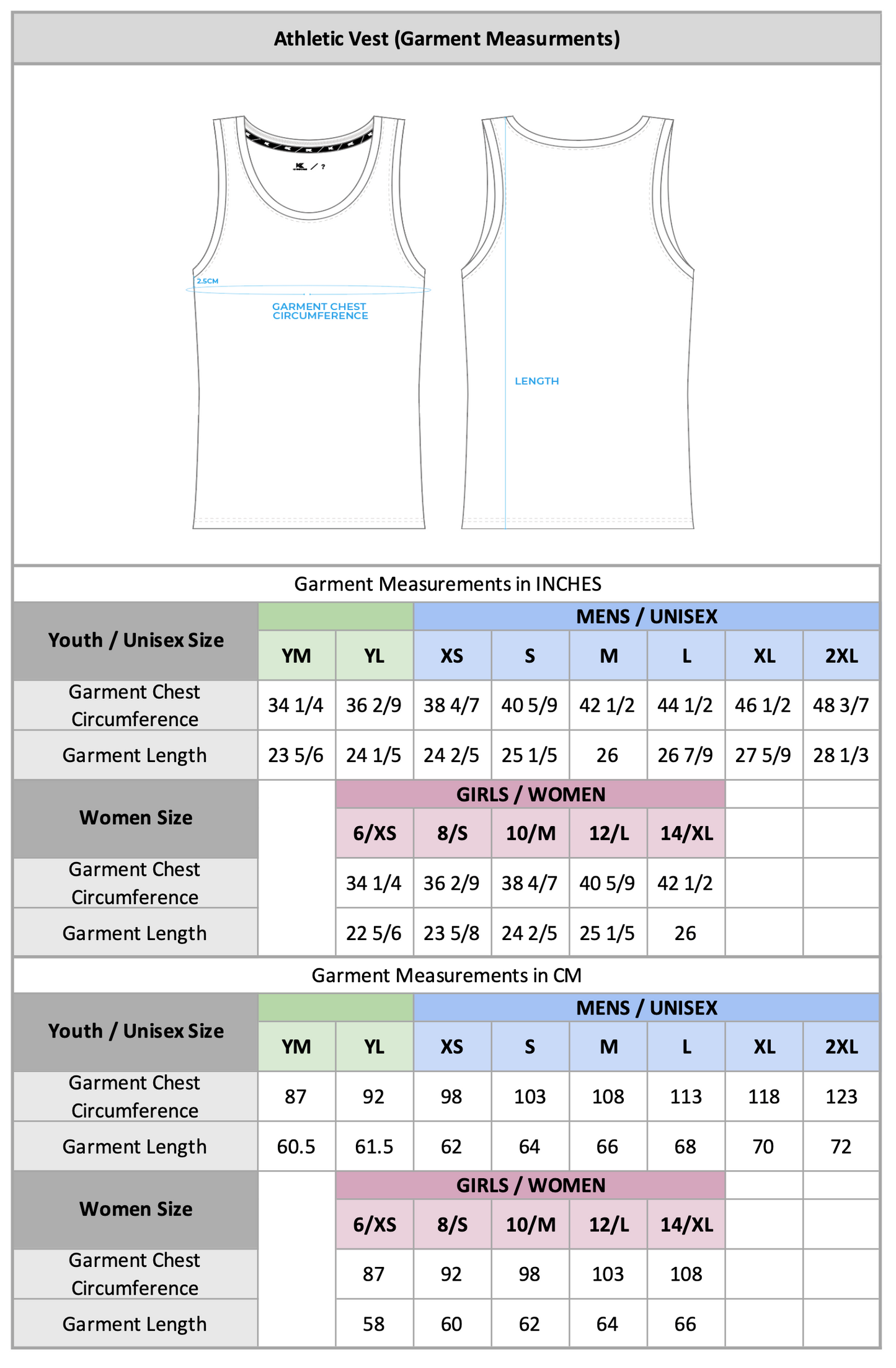 U9 - U18 - Athletics Vest (No Name)